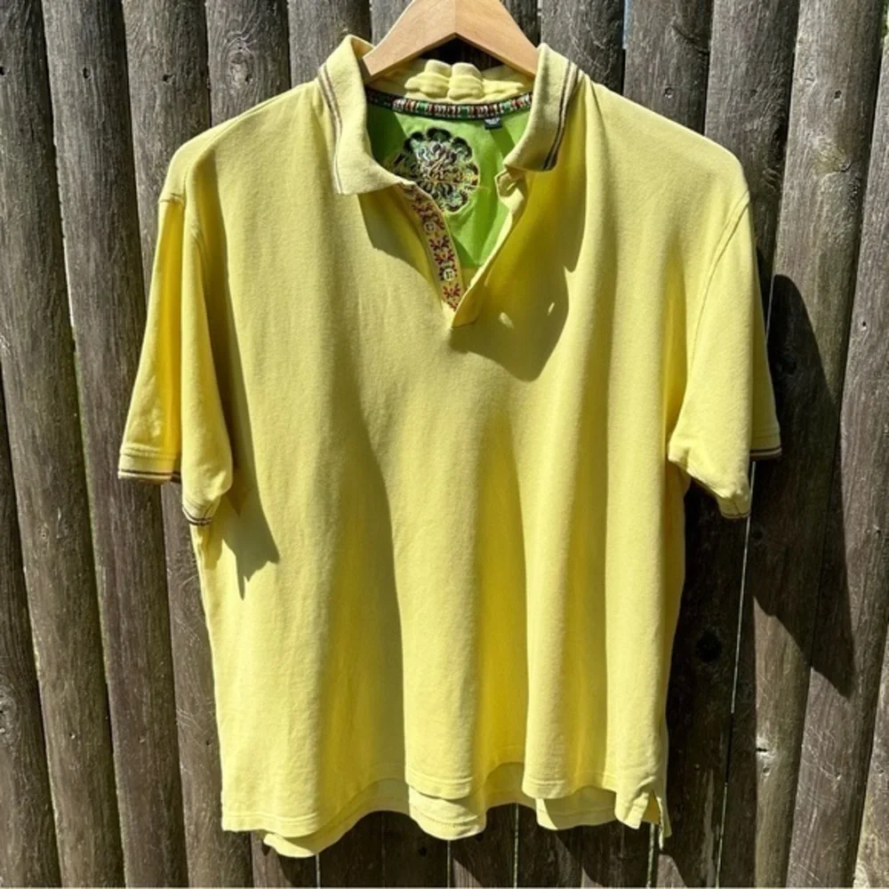 Robert Graham Men's Yellow‎ Button Front Twin Tipped Polo Shirt (2XL)